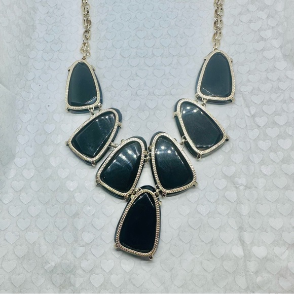 Kendra Scott Harlow Gunmetal Black Iridescent Stones Statement Bib Necklace KS - Picture 7 of 13